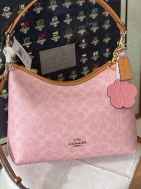 NWT Coach Gold/Powder Pink Laurel Shoulder Bag With Charms CEL12
